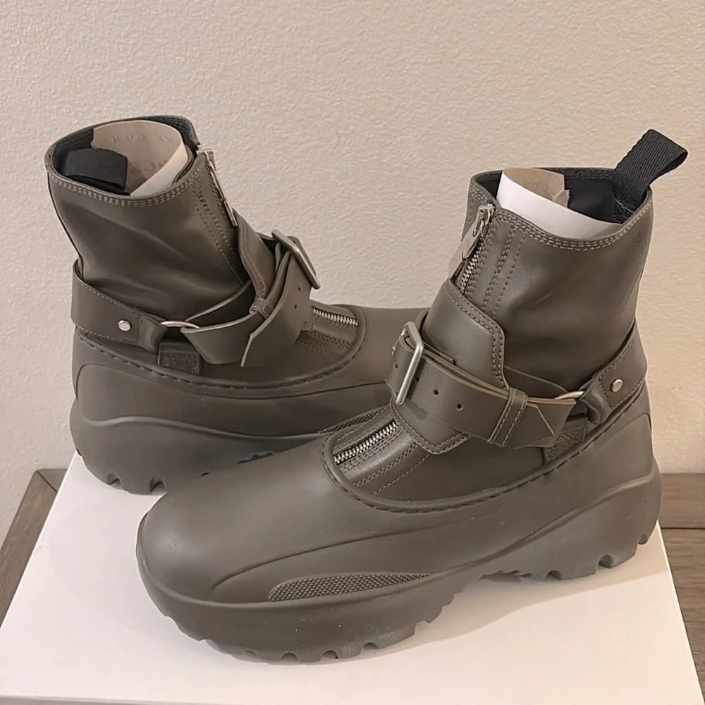 NEW [Burberry] SUPER RARE Authenticated Hunter Green Buckle Boots Men’s Sz 10.5 - Picture 3 of 15